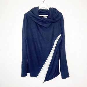 H2H Asymmetrical Cowl Neck Zipper Detail Navy Sweater Sz M
